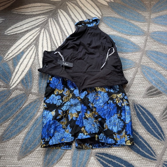 Lulus NWT Extraordinary Impression Black Floral Jacquard Halter Mini Dress XL - Picture 8 of 9